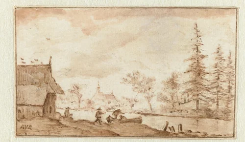 Riviergezicht by Allaert van Everdingen, drawing, 1631-1675