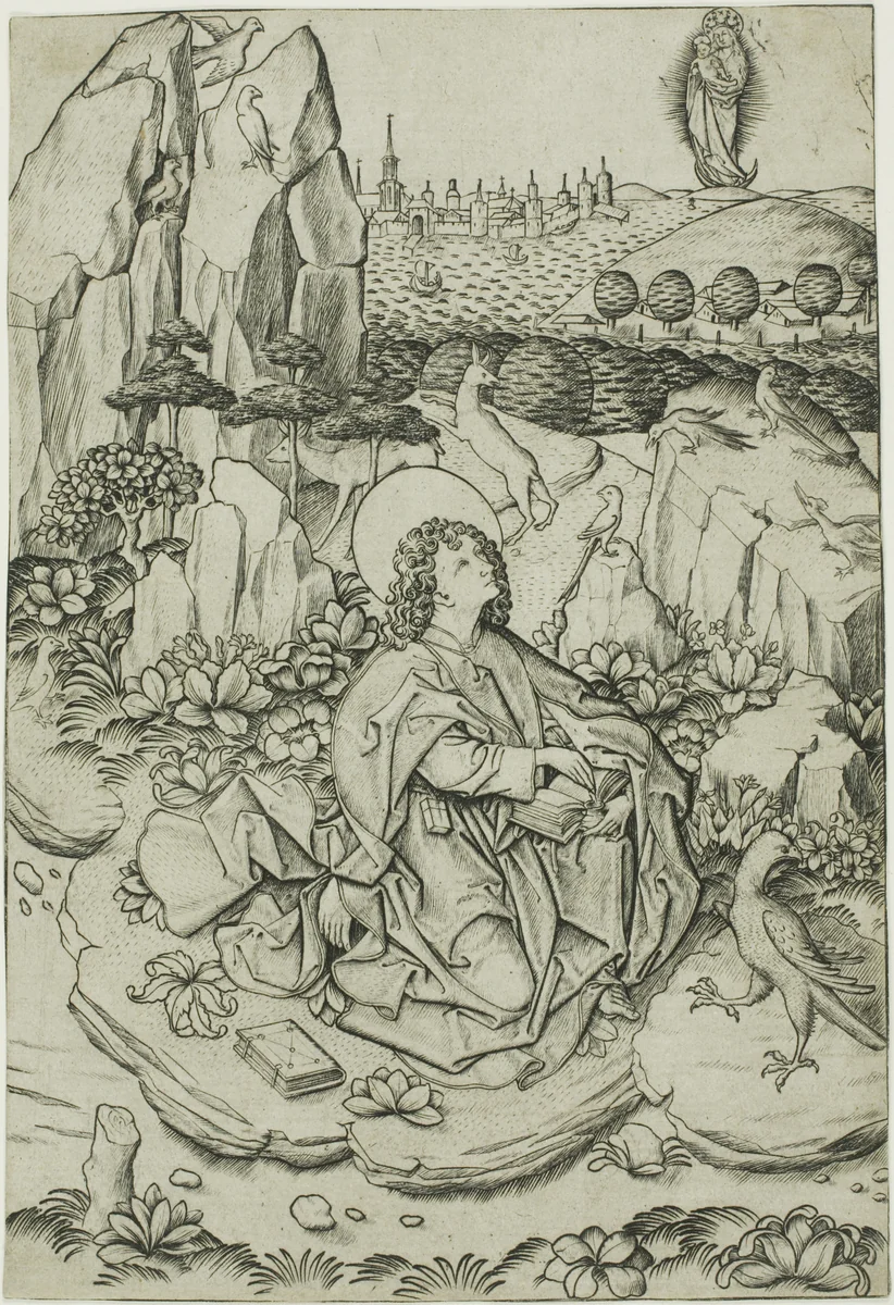 Saint John on the Island of Patmos by Master E. S., print, 1455-1465