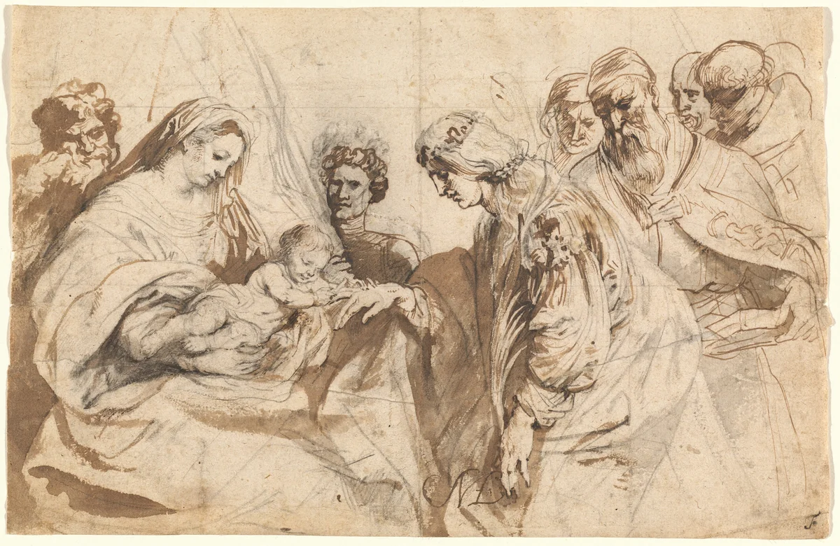 The Mystic Marriage of Saint Catherine by Anthony van Dyck, drawing, 1618