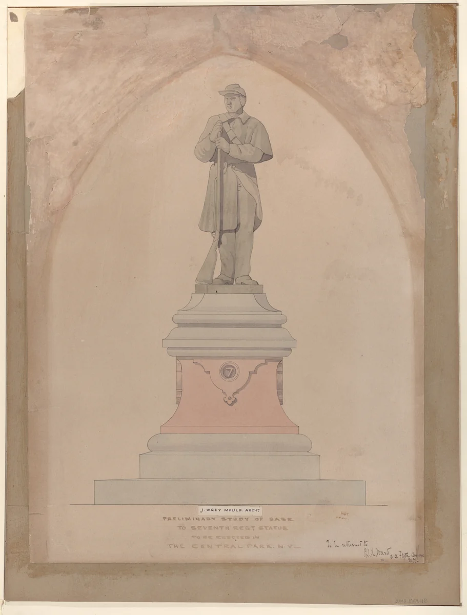 Pedestal Design for the Seventh Regiment Memorial in Central Park by Jacob Wrey Mould, drawing, 1863-1873