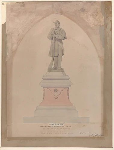 Pedestal Design for the Seventh Regiment Memorial in Central Park by Jacob Wrey Mould, drawing, 1863-1873