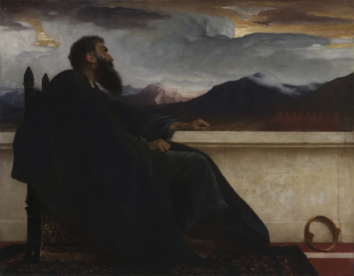 David: "Oh, that I had wings like a Dove! For then would I fly away, and be at rest." Psalm 55:6 by Frederic Leighton, painting, 1865