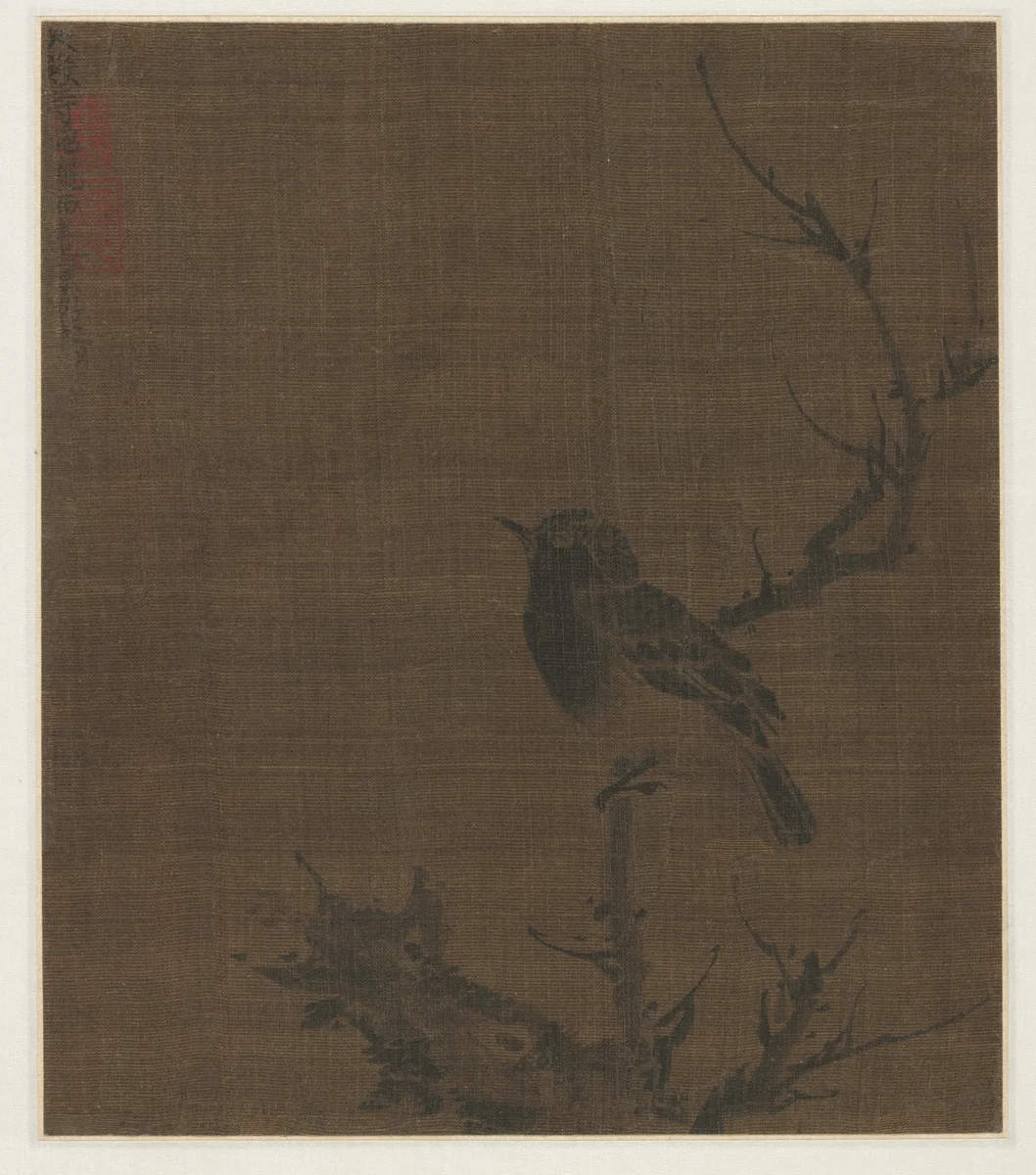 Sleeping Bird on a Prunus Branch by Bian Wenjin, painting, 1426-1435