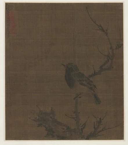 Sleeping Bird on a Prunus Branch by Bian Wenjin, painting, 1426-1435