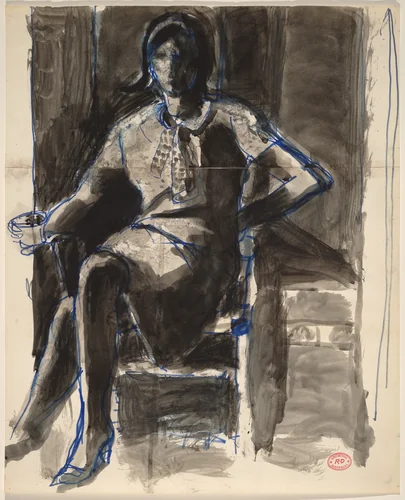 Untitled [seated woman holding a cup] by Richard Diebenkorn, drawing, 1955-1967