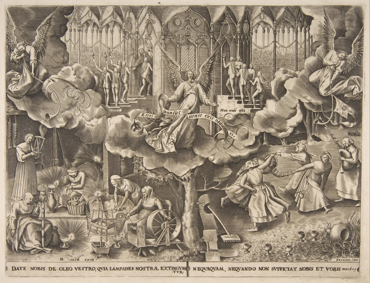 The Parable of the Wise and Foolish Virgins by Pieter Bruegel, print, 1555-1565