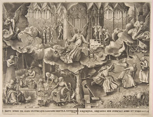 The Parable of the Wise and Foolish Virgins by Pieter Bruegel, print, 1555-1565