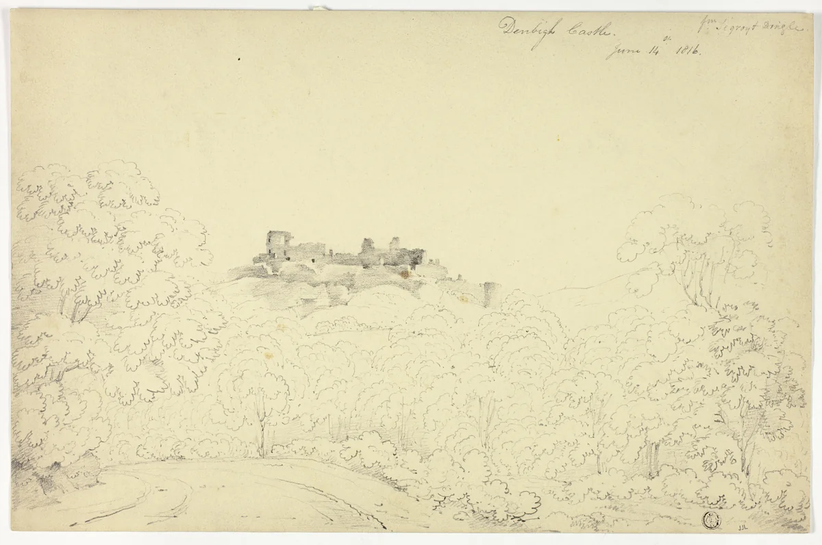 Denbigh Castle from Segroyt Dingle by George Fennel Robson, drawing, 1816