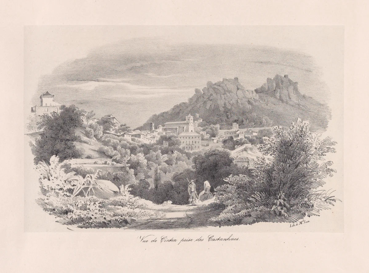 View of Sintra with the Castanheiros hills in the background by Clementine de Brelaz, print, 1840