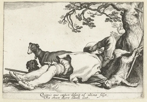 Slapende jager by Cornelis Bloemaert, print, 1625