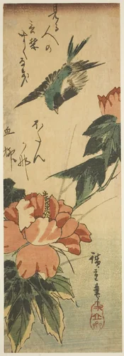 Swallow and hibiscus by Utagawa Hiroshige (歌川広重), print, 1830-1839