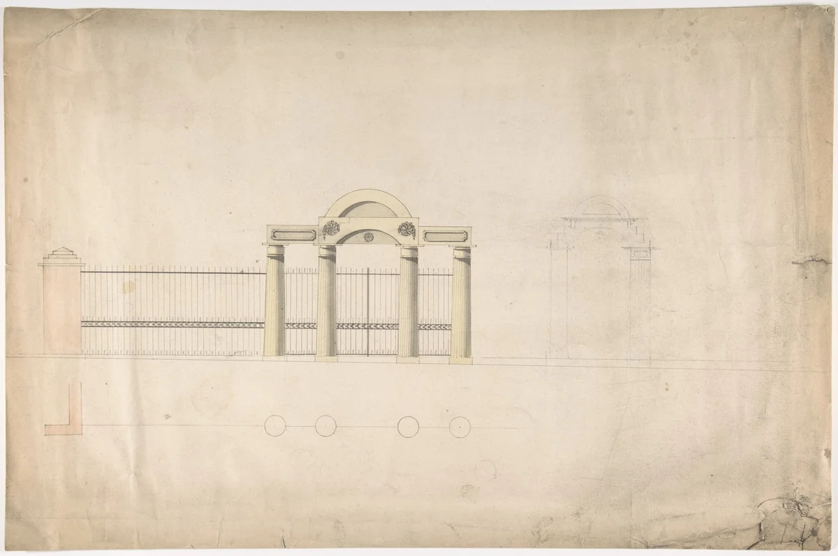 Design for a Greek Revival Entrance Screen, Elevation by anonymous, drawing, 1800-1850