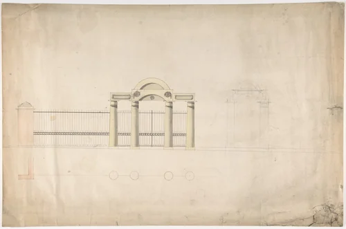 Design for a Greek Revival Entrance Screen, Elevation by anonymous, drawing, 1800-1850