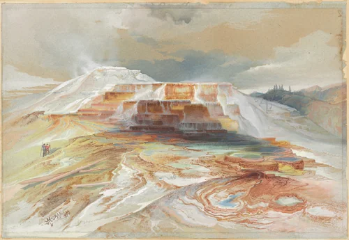 Hot Springs of Gardiner's River, Yellowstone by Thomas Moran, drawing, 1873