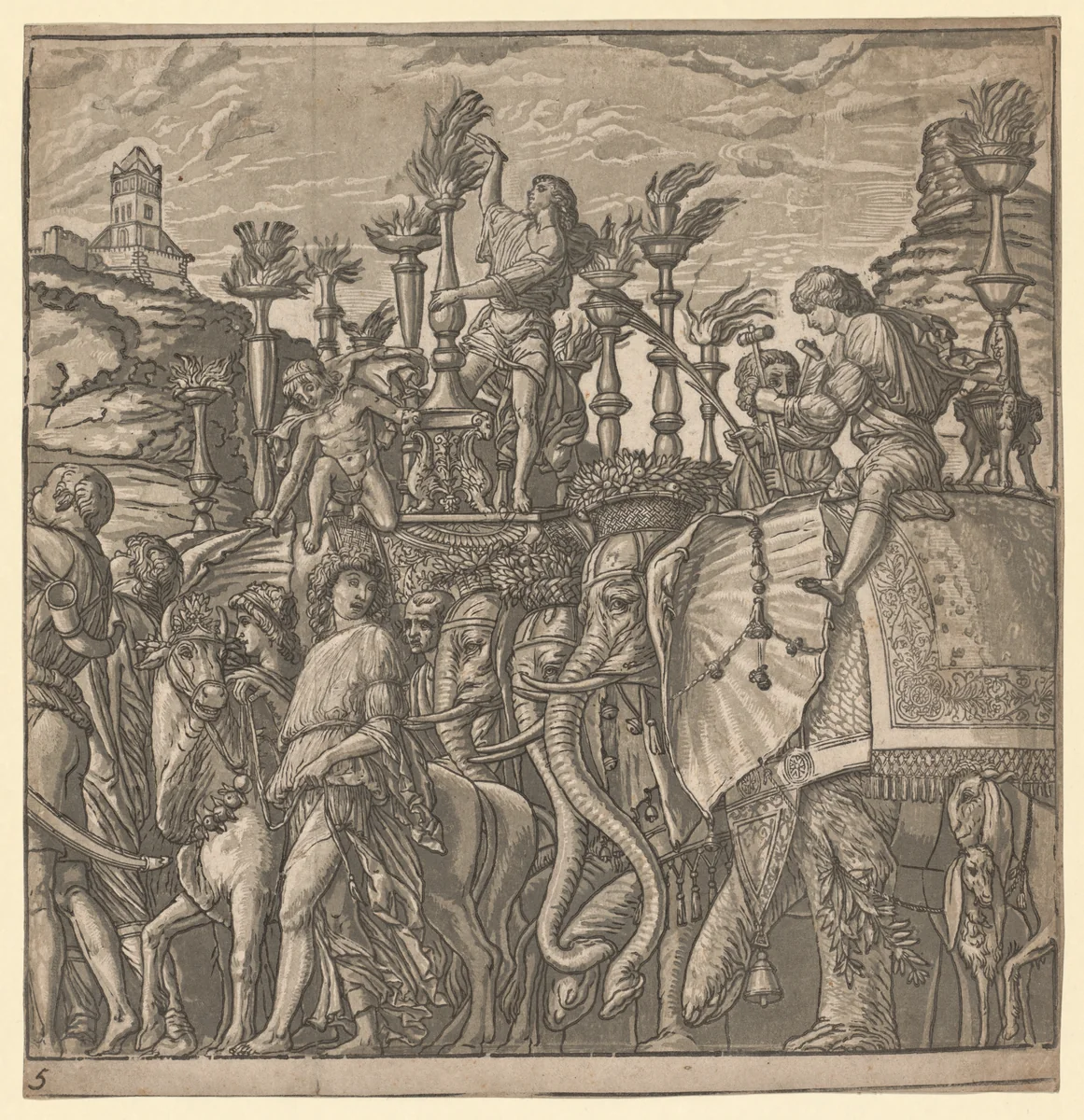 The Triumph of Julius Caesar: Elephants Carrying Torches by Andrea Andreani, print, 1593-1599