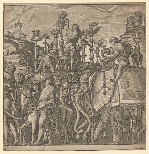 The Triumph of Julius Caesar: Elephants Carrying Torches by Andrea Andreani, print, 1593-1599