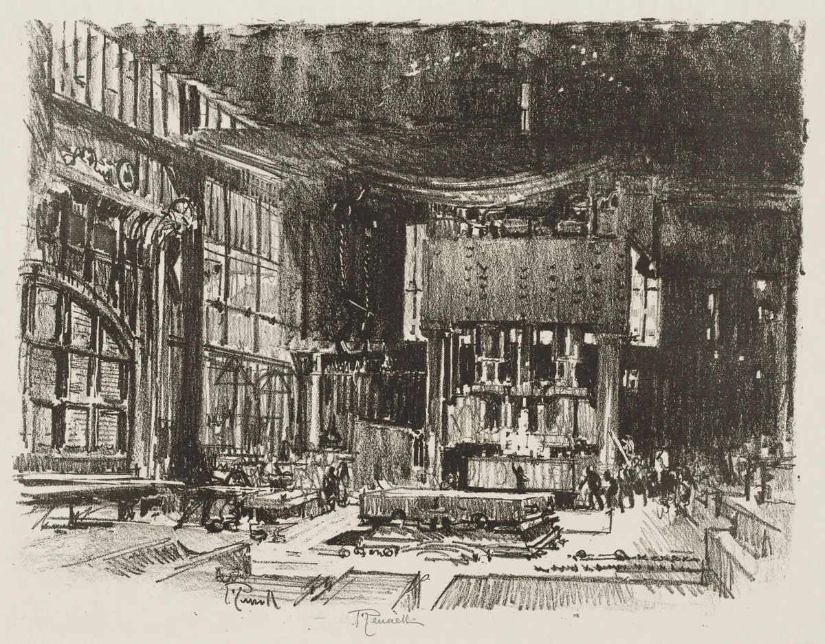 English War Work: The Acolytes Preparing the Altar of the War God by Joseph Pennell, print, 1916