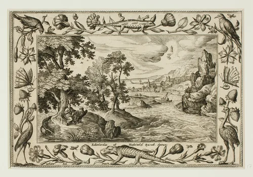 Saint John on Patmos, from Landscapes with Old and New Testament Scenes and Hunting Scenes by Adriaen Collaert, print, 1584