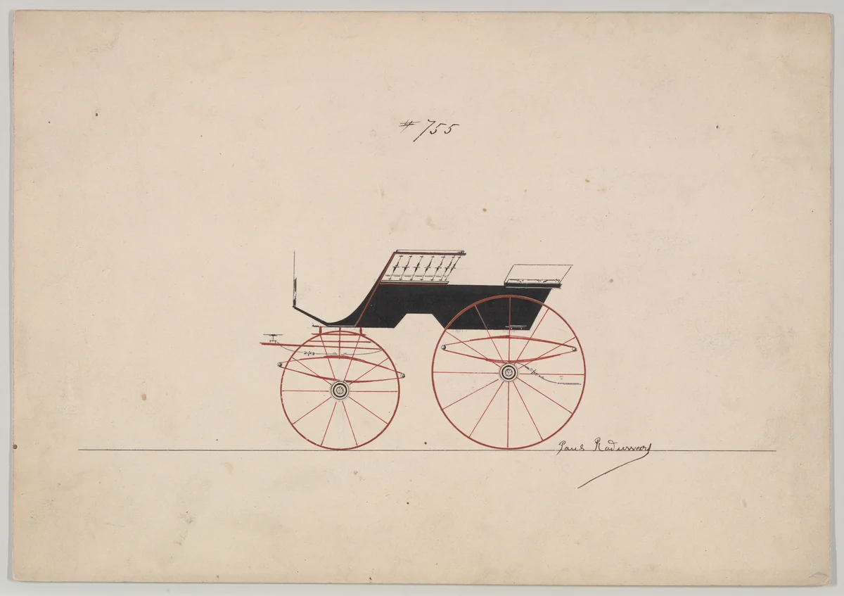T-Cart (Phaeton) #755 by Brewster & Co., drawing, 1850-1870