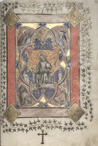 The Gotha Missal: Fol. 64r, Christ in Majesty by Master of the Boqueteaux, book, 1370-1380