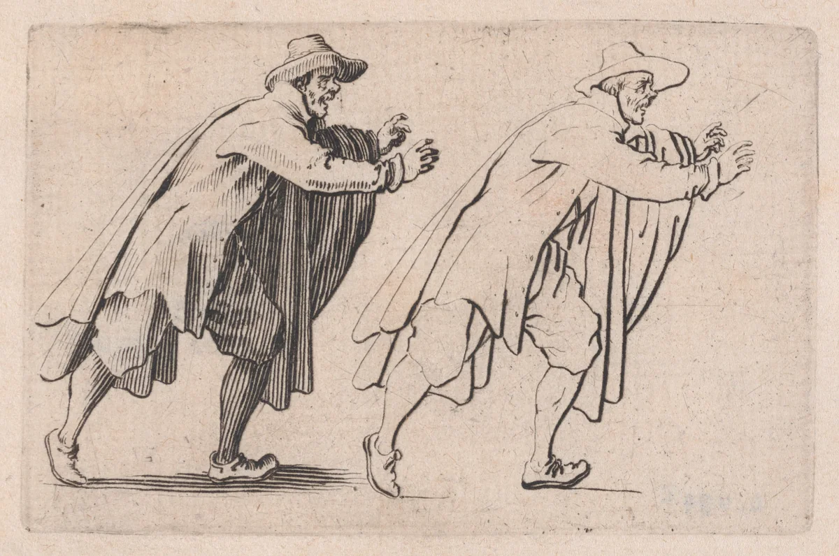 L'Homme qui Court (The Running Man), from "Les Caprices" Series B, The Nancy Set by Jacques Callot, print, 1617-1620