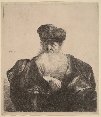 Old Man with Beard, Fur Cap, and Velvet Cloak by Rembrandt van Rijn, print, 1632