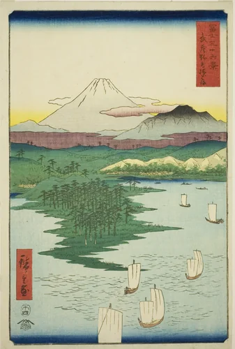 Yokohama at Noge in Musashi Province (Musashi Noge Yokohama), from the series "Thirty-six Views of Mount Fuji (Fuji sanjurokkei)" by Utagawa Hiroshige (歌川広重), print, 1858