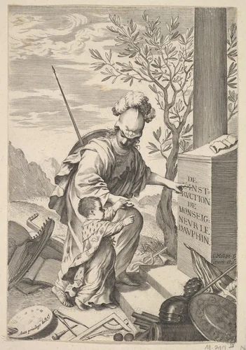 Minerva Instructs the Dauphin by Claude Mellan, print, 1640