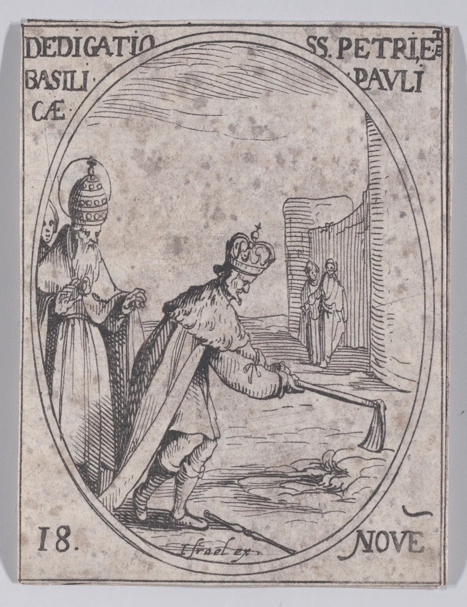 Dédicace des Basiliques S. Pierre et S. Paul (Dedication of Basilicas St. Peter and St. Paul), November 18th, from "Les Images De Tous Les Saincts et Saintes de L'Année" (Images of All of the Saints and Religious Events of the Year) by Jacques Callot, print, 1636