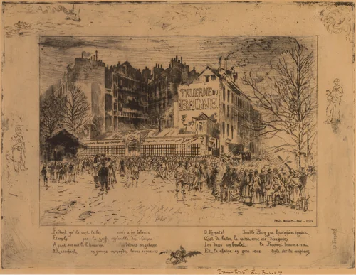 La Place des Martyrs et La Taverne du Bagne (The Place des Martyrs and the Jailhouse Tavern) by Félix-Hilaire Buhot, print, 1885