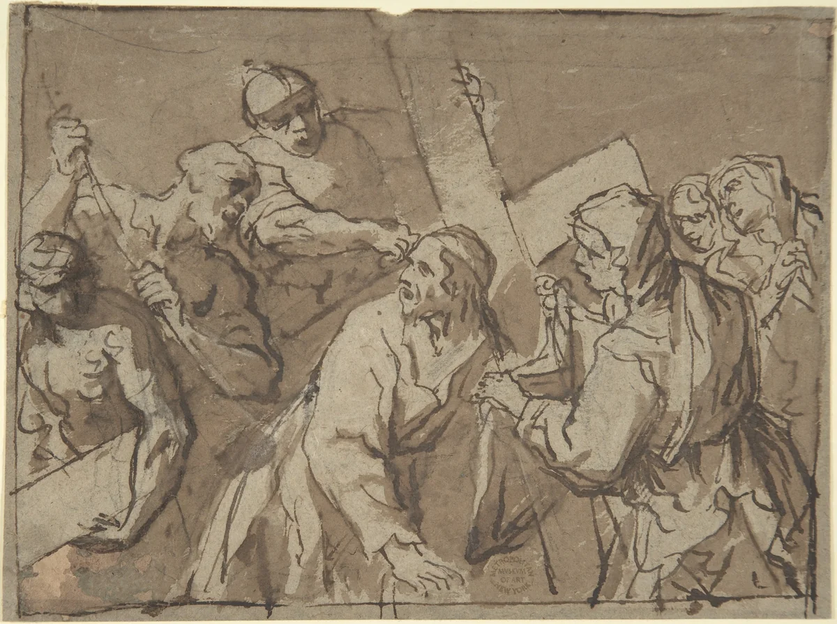 Christ Bearing the Cross by anonymous, drawing, 1600-1700