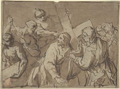 Christ Bearing the Cross by anonymous, drawing, 1600-1700