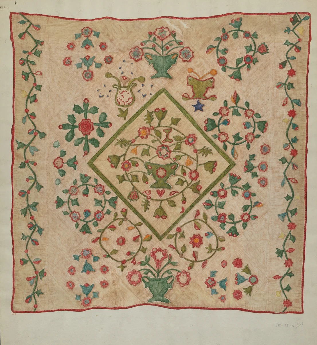 Applique Quilt by Mildred E. Bent, index of american design, 1935-1942