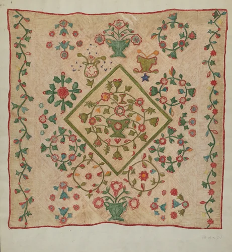 Applique Quilt by Mildred E. Bent, index of american design, 1935-1942