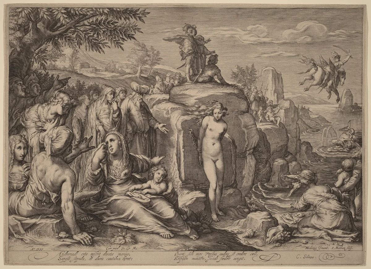 Perseus and Andromeda by Jacob Matham, print, 1571-1631