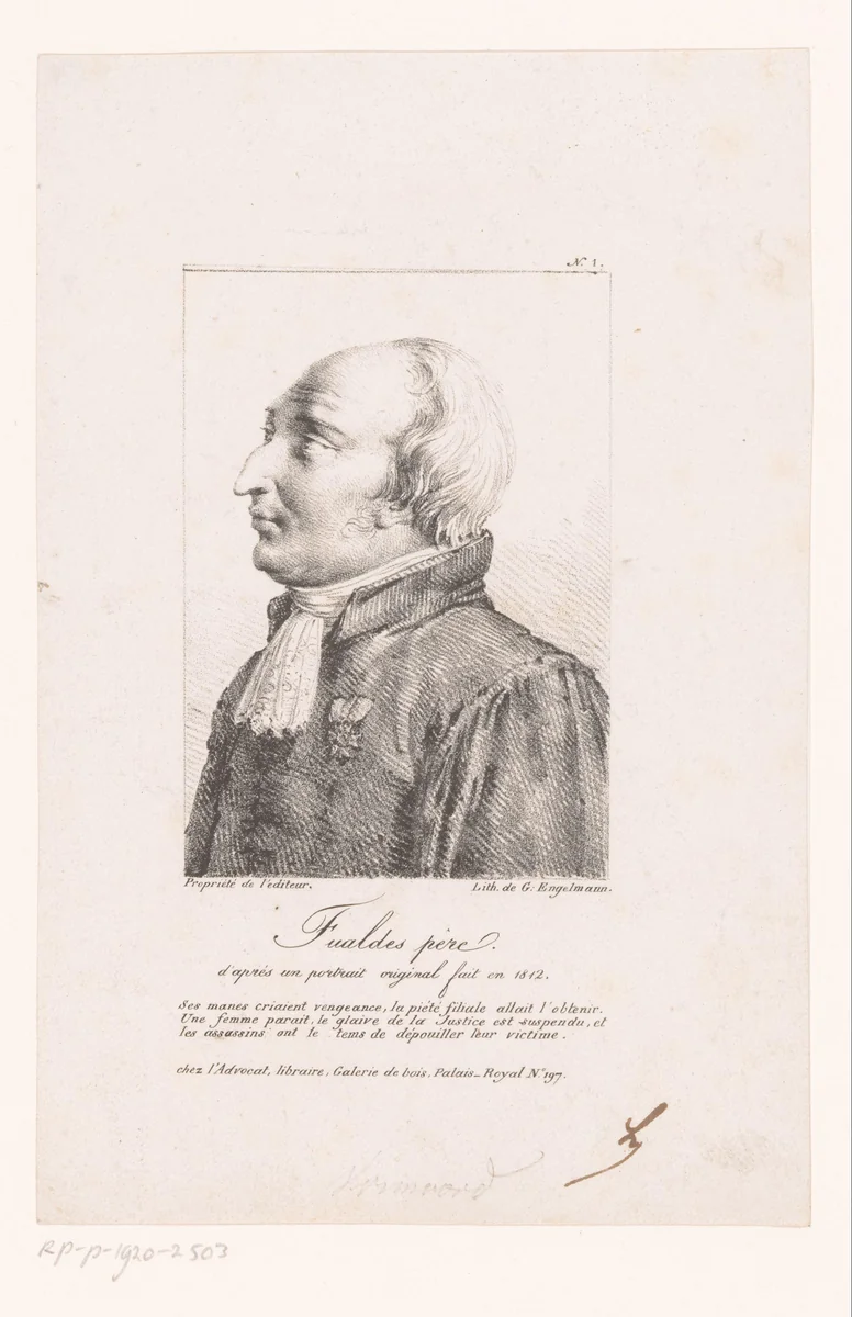Portret van Antoine Bernardin Fualdès by anonymous, print, 1818