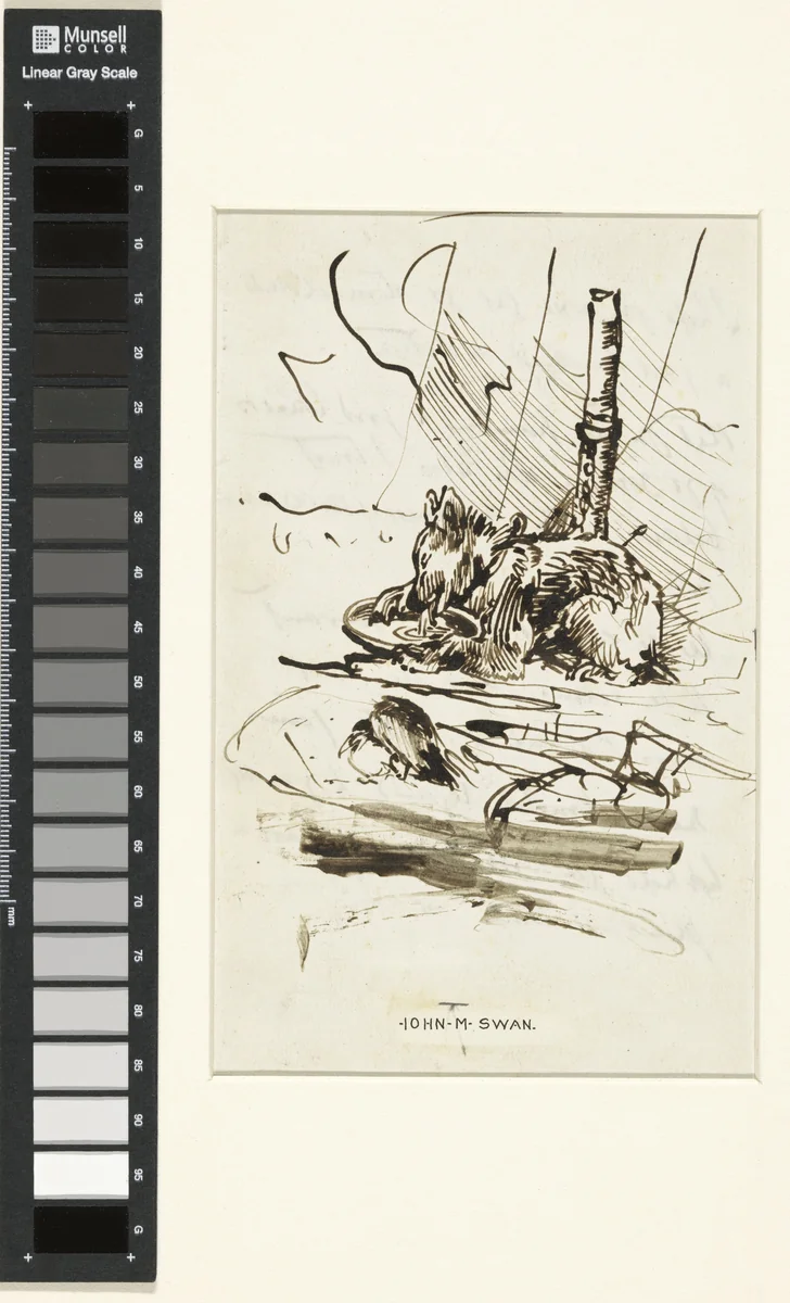 Melk drinkend beertje en een tamme kraai by John Macallan Swan, drawing, 1857-1910