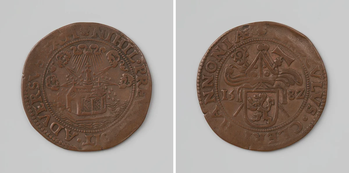 Henegouwen houdt vast aan de rooms-katholieke godsdienst by anonymous, metalwork, 1582