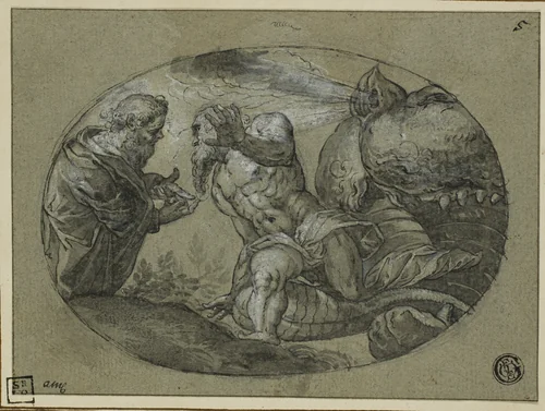 Jonah Cast Up by the Whale by Jacopo Robusti, drawing, 1600-1699