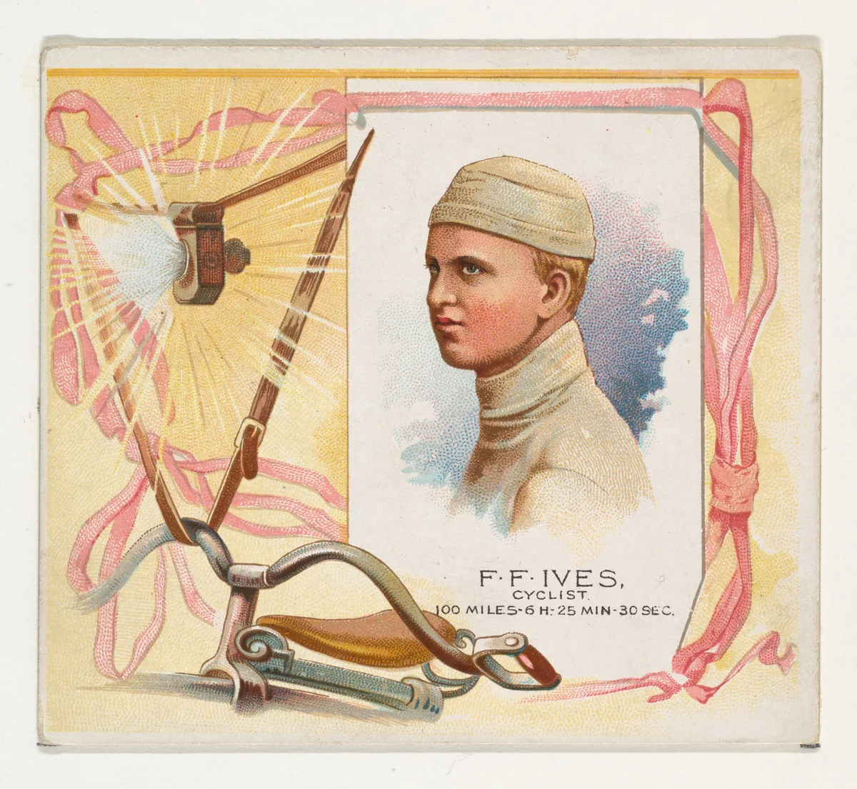 F.F. Ives, Cyclist, from World's Champions, Second Series (N43) for Allen & Ginter Cigarettes by Allen & Ginter, print, 1888
