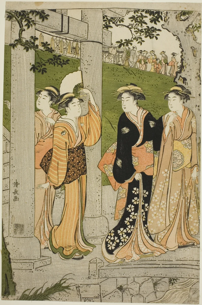 Women Visiting Mimeguri Shrine by Torii Kiyonaga (鳥居清長), print, 1783-1793