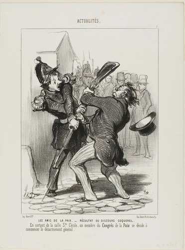 The Friends of Peace - Result of a Speech By Coquerel. On leaving the ward of Saint Cécilia, a member of the peace congress decided to start general disarmament, plate 7 from Actualités by Honoré-Victorin Daumier, print, 1849