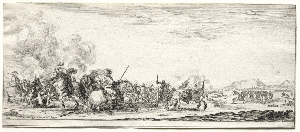 Peace and War: Cavalry Skirmish by Israël Henriet, print, 1636-1646