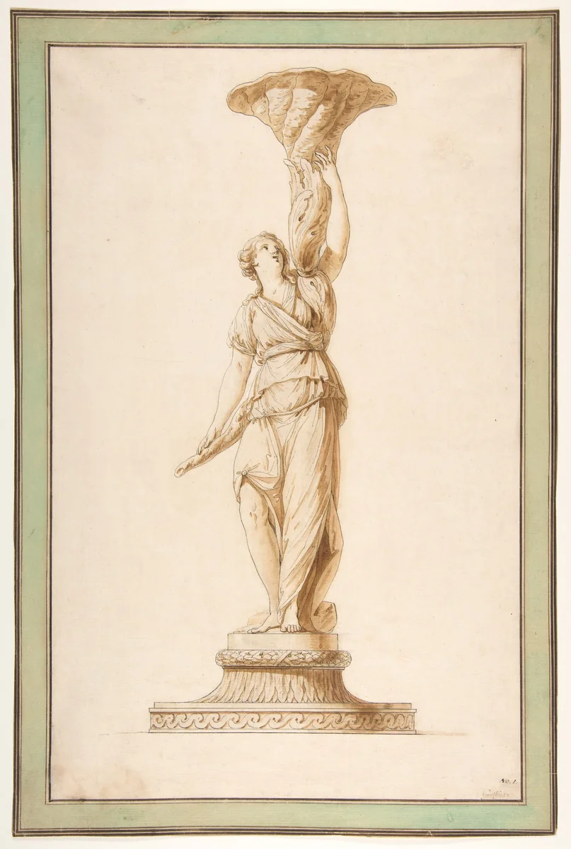 Design for a Torchère by Jean Jacques François Le Barbier, drawing, 1770-1790