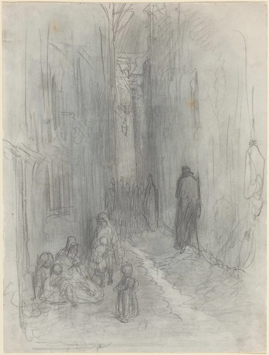 A Backstreet in London by Gustave Doré, drawing, 1868