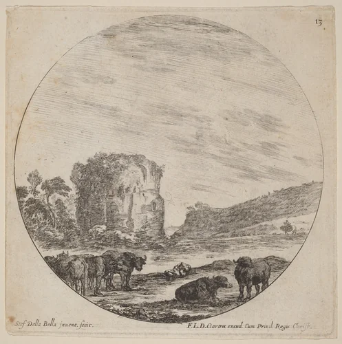 Landscape with Antique Ruins by Stefano della Bella, print, 1646
