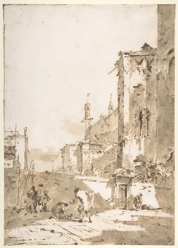 Dice Players in a Venetian Square by Francesco Guardi, drawing, 1712-1793