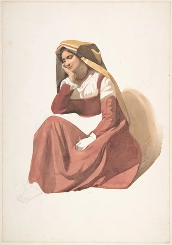 Seated Italian Peasant Woman by Pierre Louis Dubourcq, drawing, 1830-1873