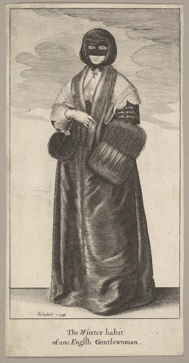 English Lady in Winter Costume (The Winter habit of an English Gentlewoman) by Wenceslaus Hollar, print, 1644