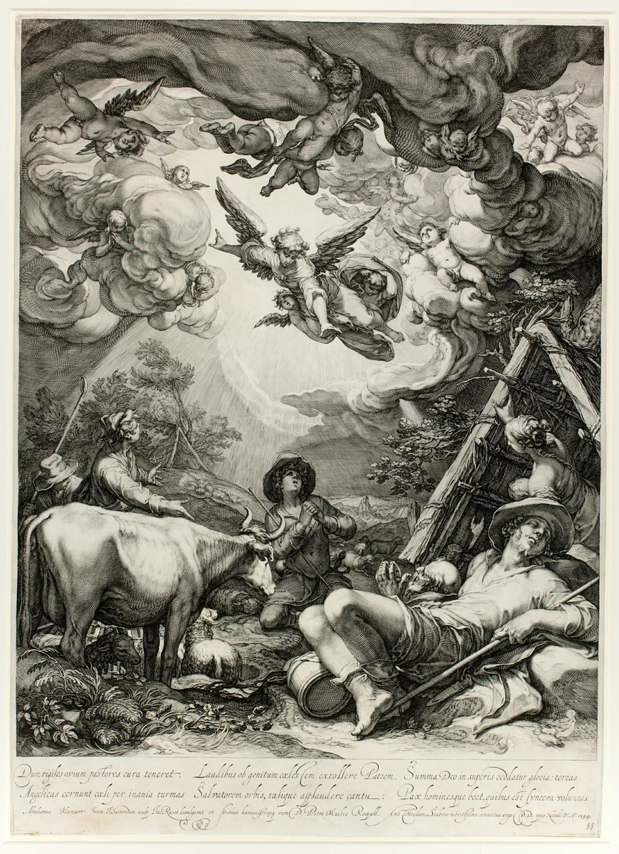 The Annunciation to the Shepherds by Jan Saenredam, print, 1599